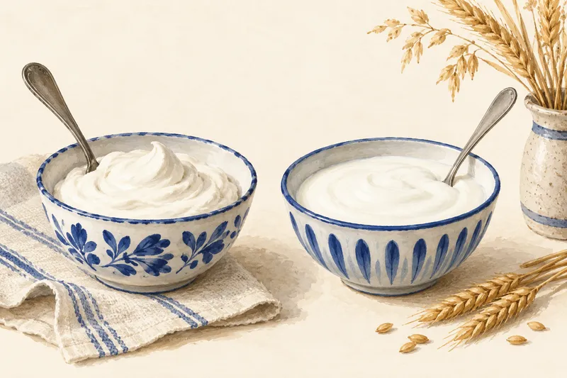 Illustration: Two bowls of thick cultured dairy with spoons