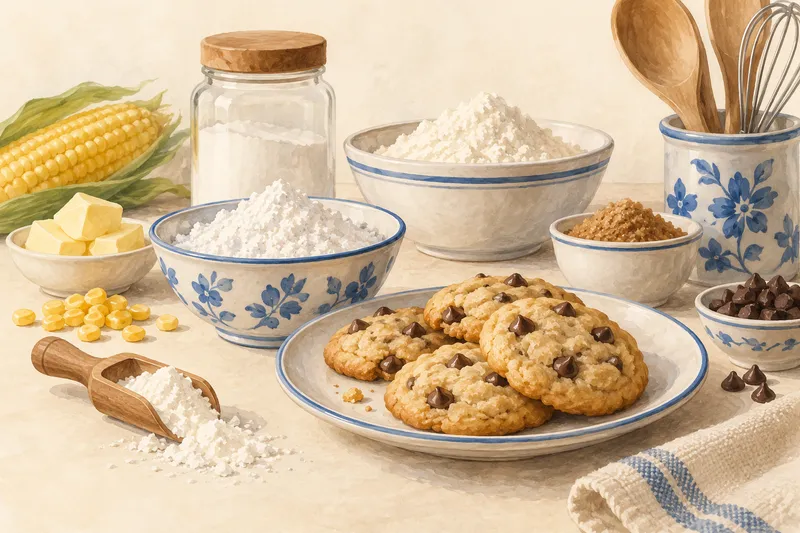 Illustration: Cookies and bowls of white powder beside an ear of corn