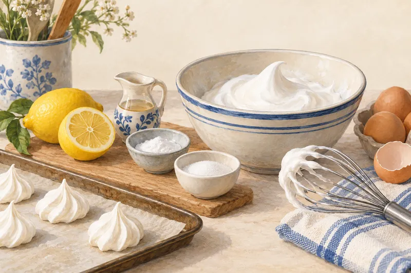 Illustration: Whipped egg whites, meringues, and a lemon