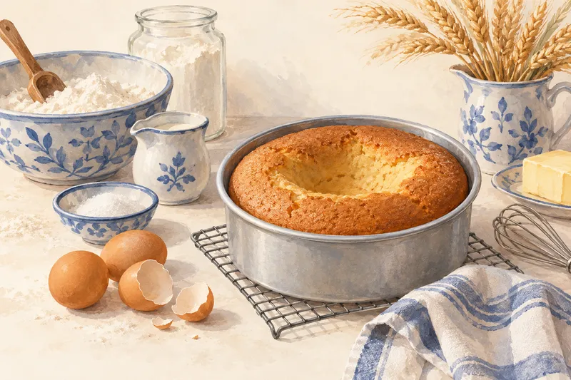 Illustration: Cake with a sunken center cooling in its pan