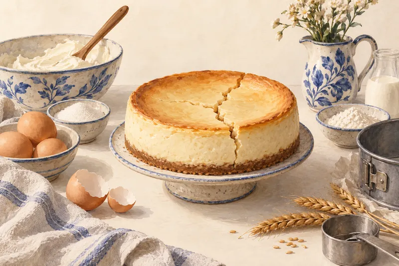 Illustration: Cheesecake with a crack across its surface