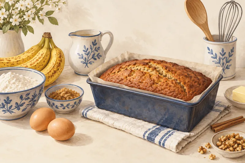 Illustration: Banana bread cooling in a loaf pan