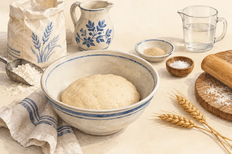 Illustration: A small mound of bread dough resting in a glass bowl