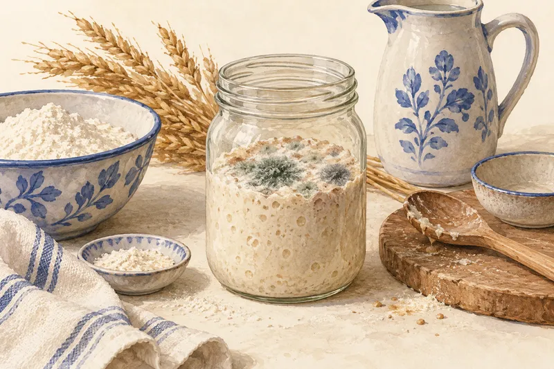 Illustration: Illustrated starter jar with colored patches on its surface; not a diagnostic reference