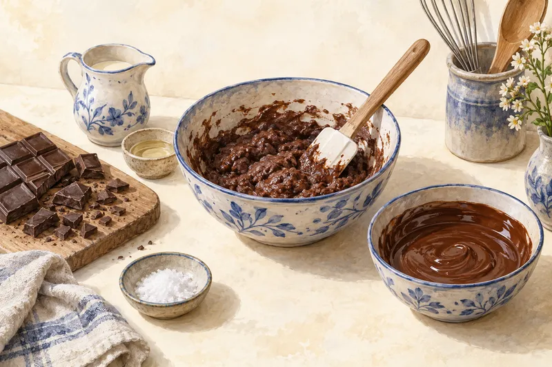 Illustration: Clumpy melted chocolate beside a smaller bowl of smooth chocolate