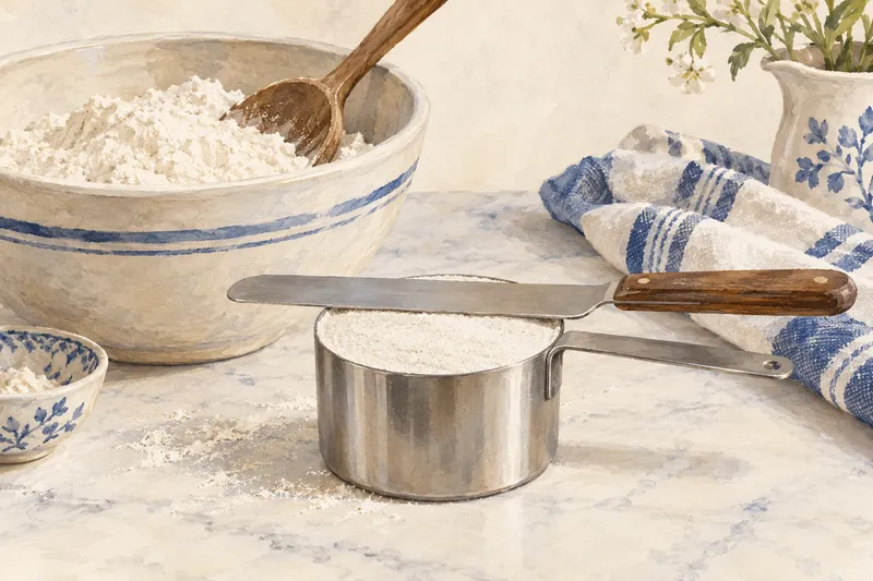 Illustration of a straight knife resting across a level cup of flour