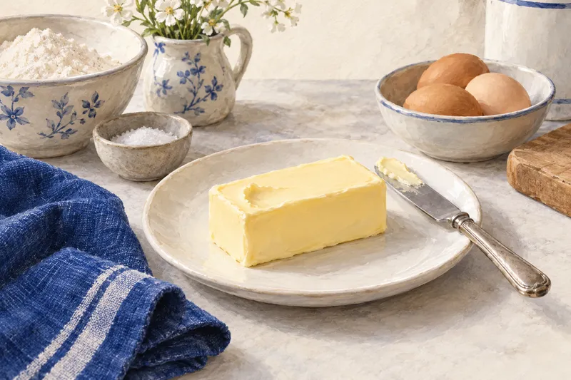 Illustration of butter holding its shape with a shallow indentation
